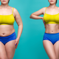 Woman's,Body,Before,And,After,Weight,Loss,On,Blue,Background,
